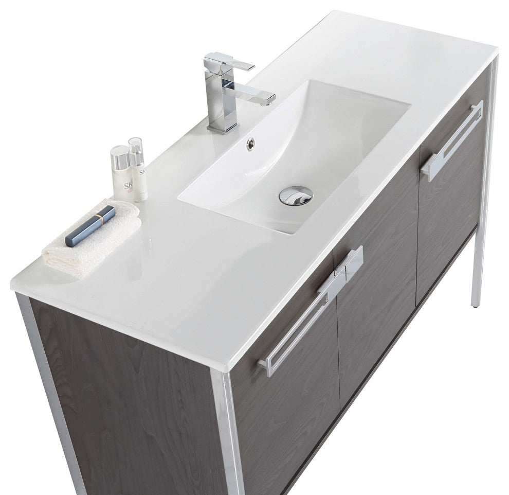 Oakville Bath Vanity, Ceramic Sink, Black Coal Oak, 48 Inch, Chrome Hardware