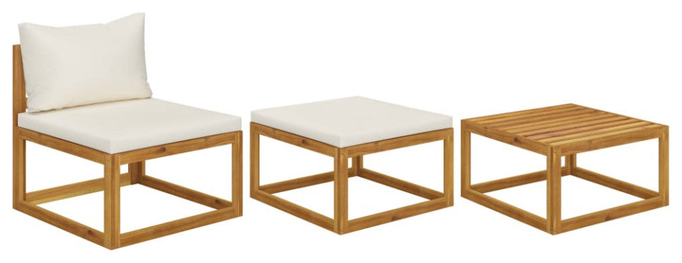 vidaXL 3 Piece Patio Lounge Set With Cream Cushions Solid Acacia Wood