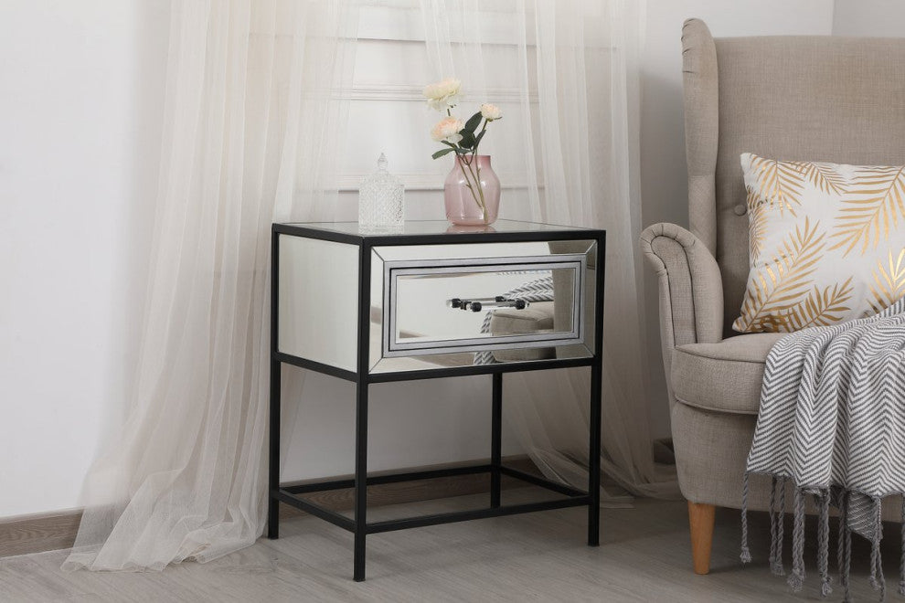 Bailee 21" Mirrored 1-Drawer End Table, Black