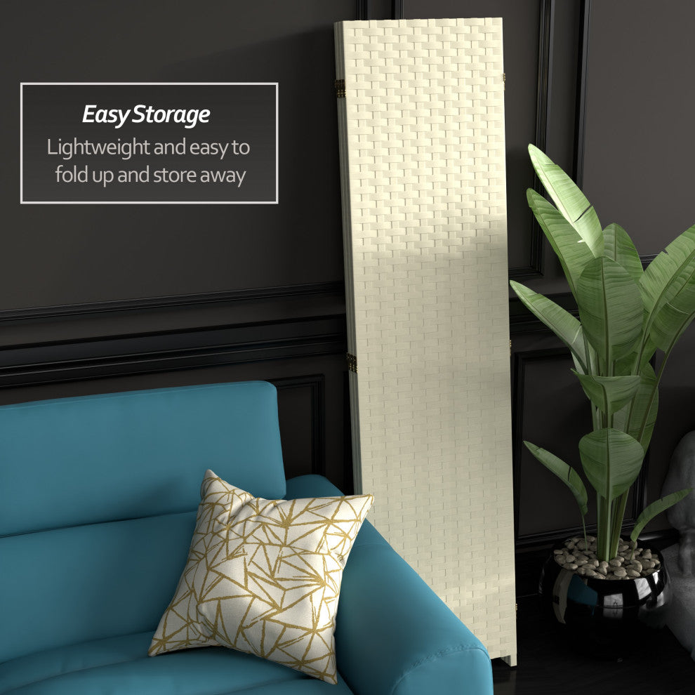 6' Tall Woven Fiber Room Divider, 3 Panel, Cream