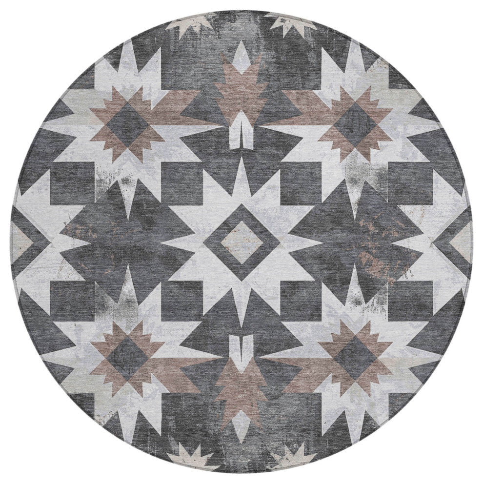 Machine Washable Indoor/Outdoor Chantille ACN1893 Graphite 8' x 8' Round Rug