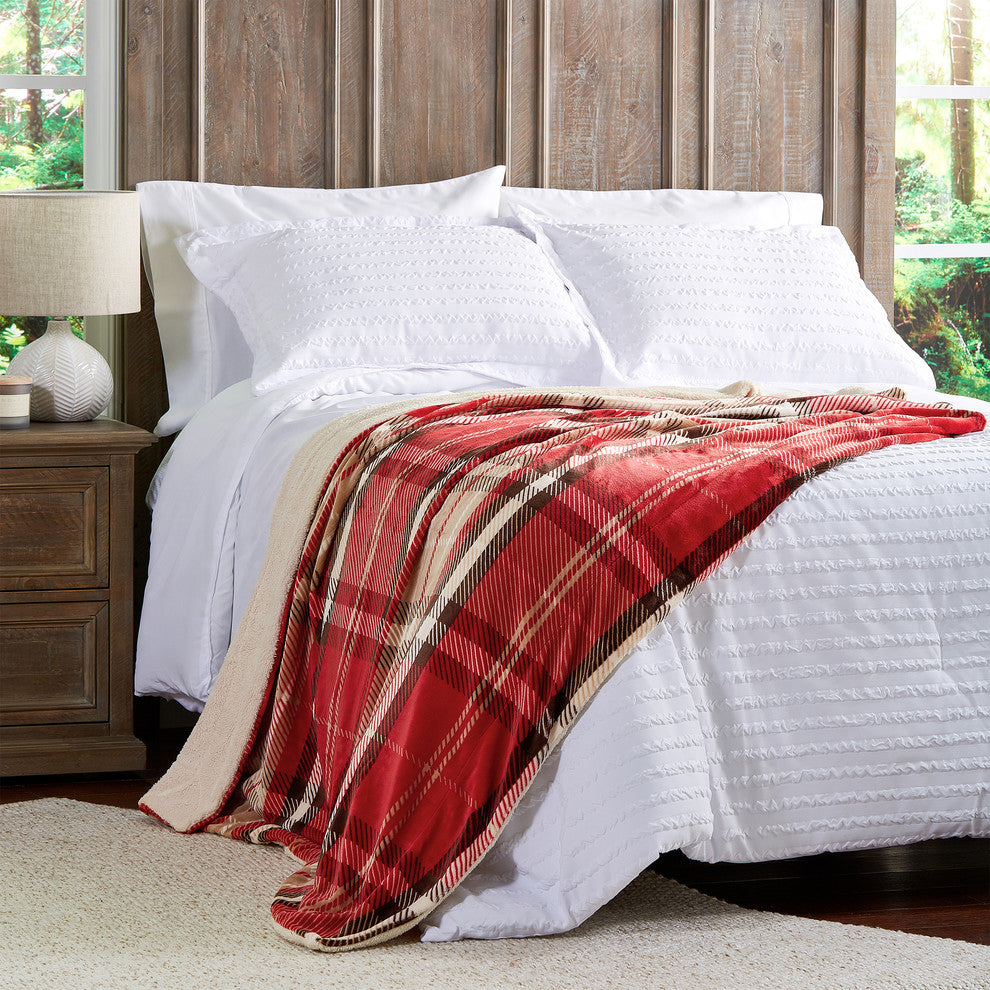 LHC Poly Fleece Sherpa Throw Blanket, Vineyard