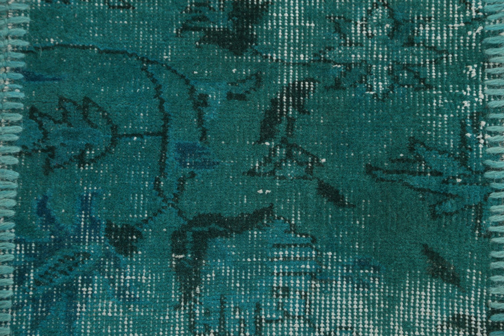Green Over-dyed Patchwork Turkish Area Rug Hand-tufted Wool Carpet 7x10