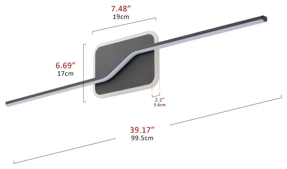 Modern LED Dimmable Vanity Light Over Mirror for Bathroom Lighting, Black