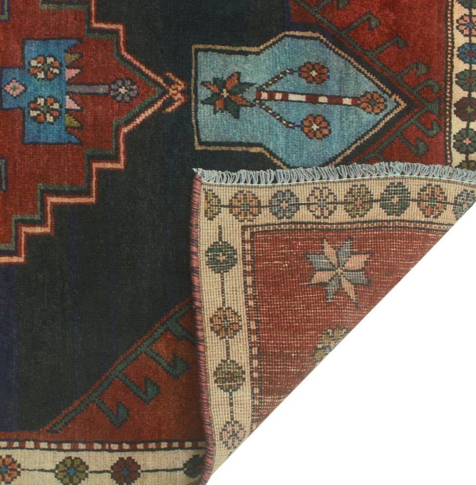 Fine Vintage Distressed Sekayi Charcoal/Burgundy Runner, 3'3x13'0