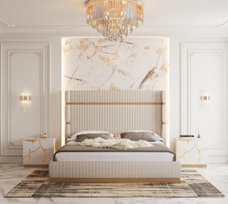 Modrest- Sterling Modern Beige Bonded Leather & Gold Bed, Eastern King