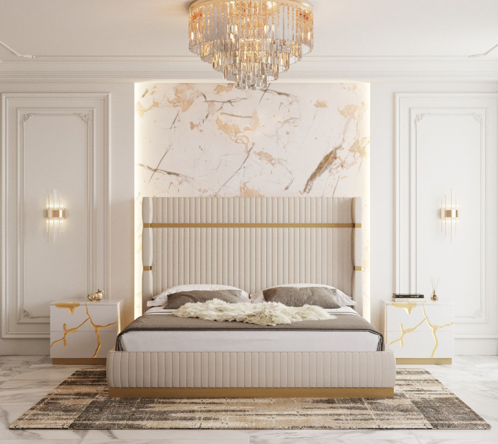 Modrest- Sterling Modern Beige Bonded Leather & Gold Bed, Eastern King
