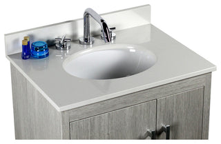 25" Single Vanity, Gray Pine Finish Top With Engineered Stone Top and Oval Sink