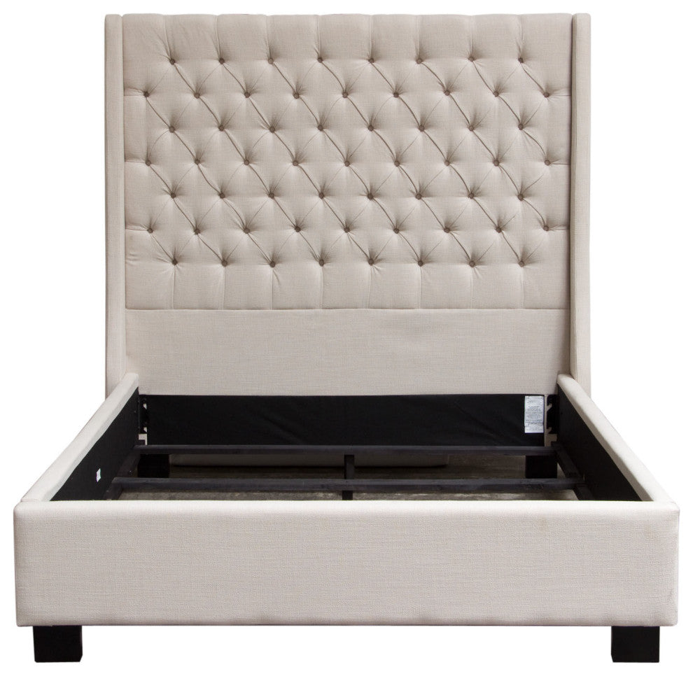 Park Avenue Eastern King Tufted Bed with Vintage Wing in Desert Sand Linen