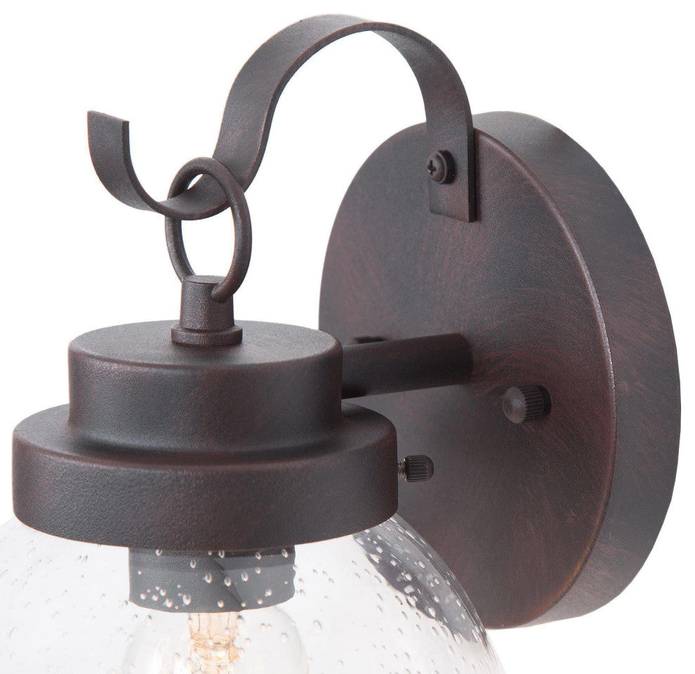 1-Light Seeded Glass Globe Outdoor Wall Light, Set of 2, Rustic Bronze, 10"