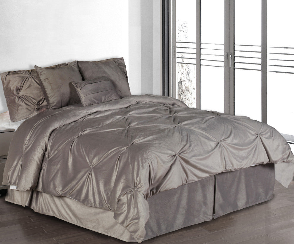 Pintuck Plush 3-PC Complete Comforter Set, Silver, Cal King, 7-Pc