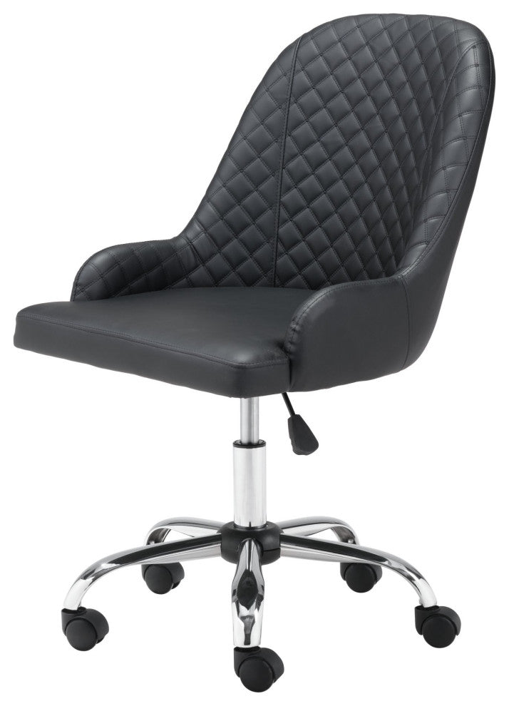 Office Chair, Faux Vinyl Leather, Steel, Black, Chrome, Mid Century Business