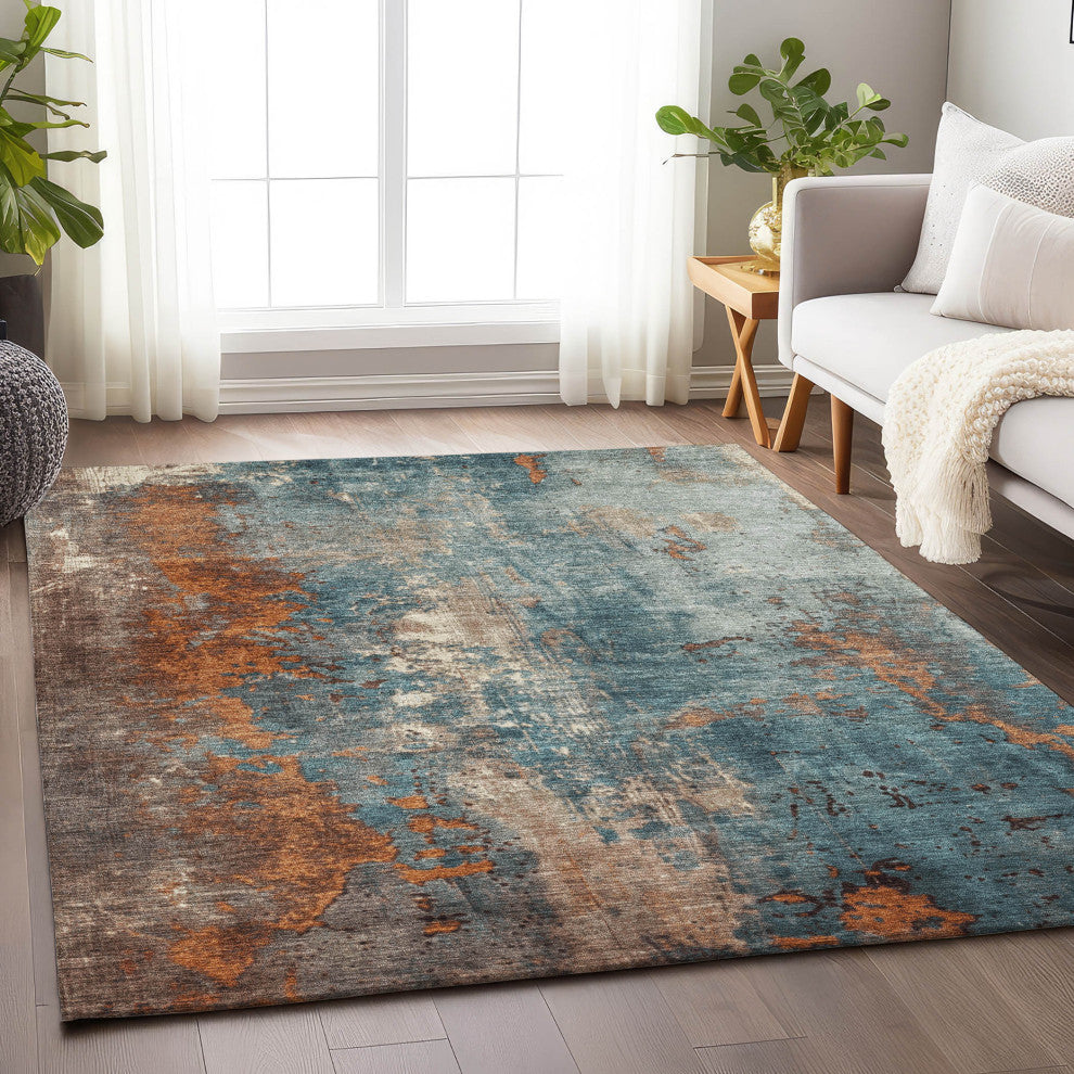 Machine Washable Indoor/Outdoor Chantille ACN1870 Teal 3' x 5' Rug
