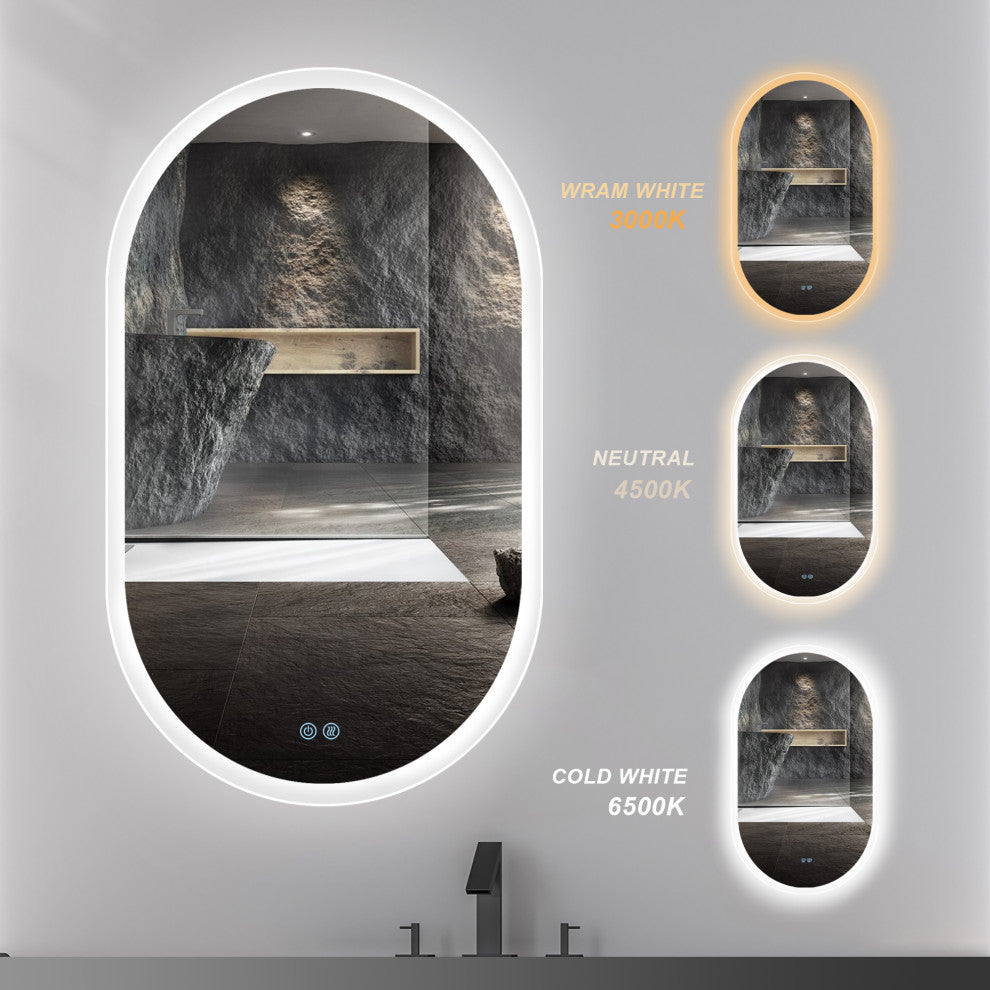 24 in. W x 40 in. H Glass Bathroom Mirror in Natural with Lights