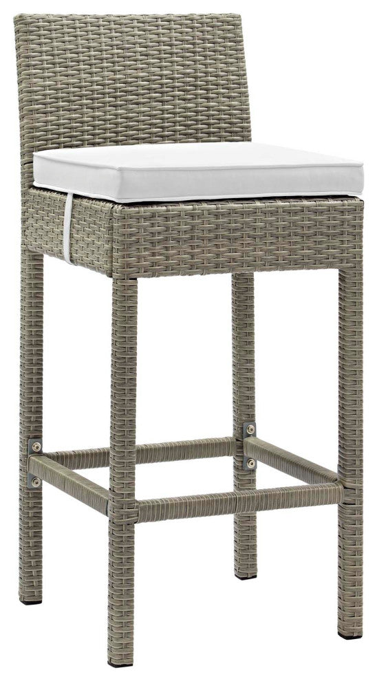 Light Gray White Conduit Outdoor Patio Wicker Rattan Bar Stool