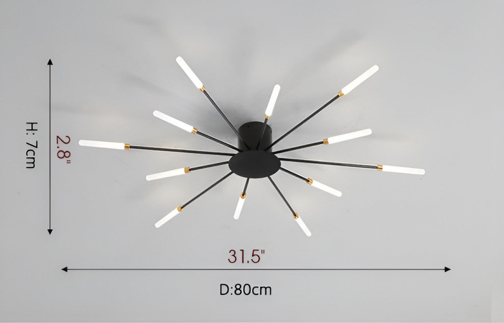 Brugg | Modern LED Dandelion Ceiling Light, Black, 12 Heads