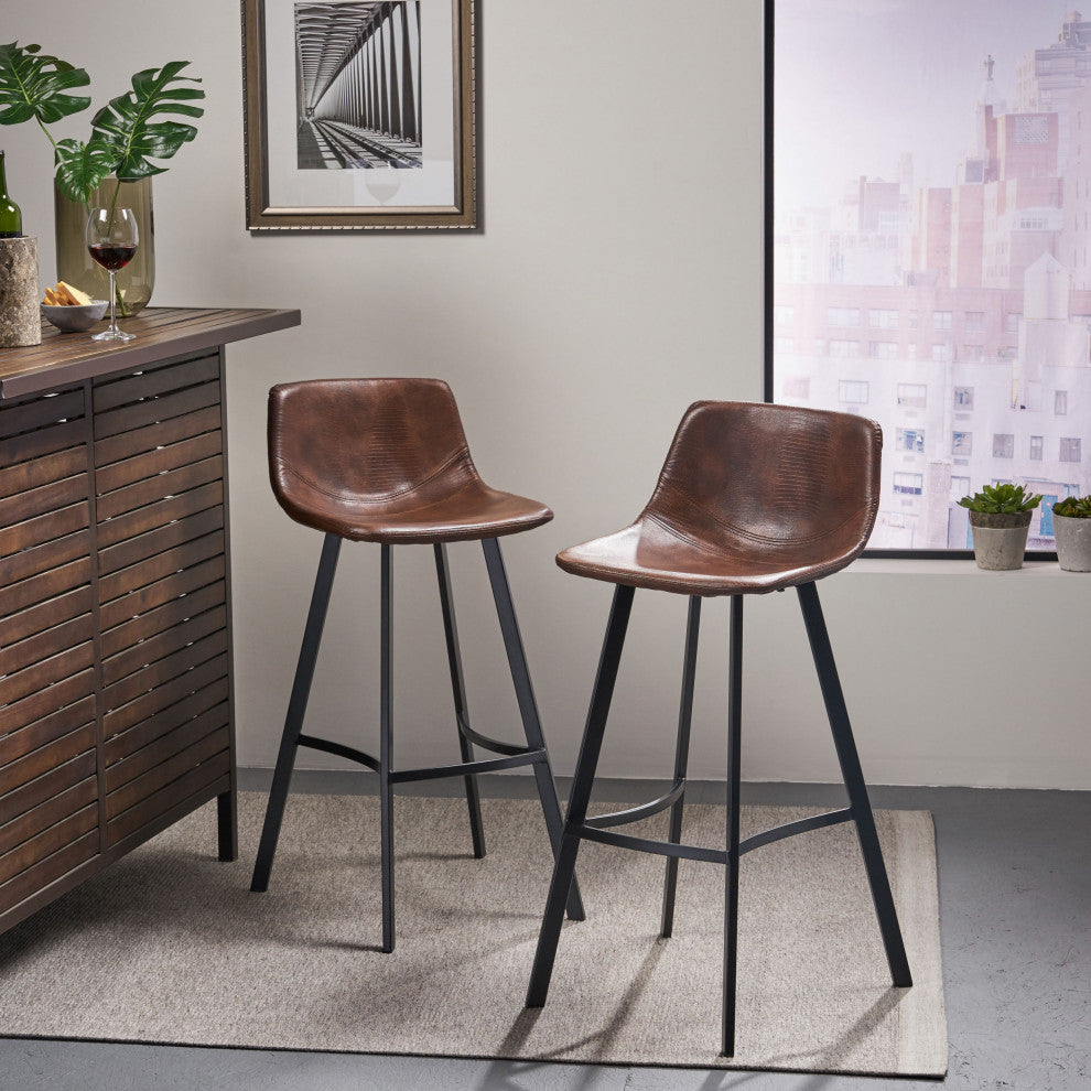 GDF Studio Rex Faux Snake Leather Brown Bar Stools, Set of 2, Snake Skin Brown