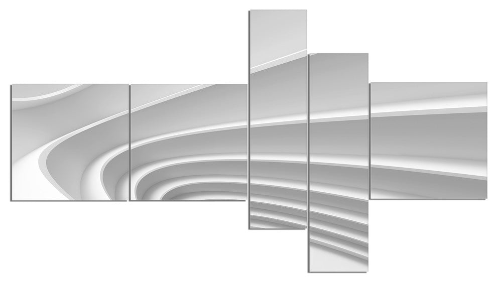 Fractal Bulgy Layered 3D Waves, Abstract Canvas Art Print, 60"x32", 5 panels