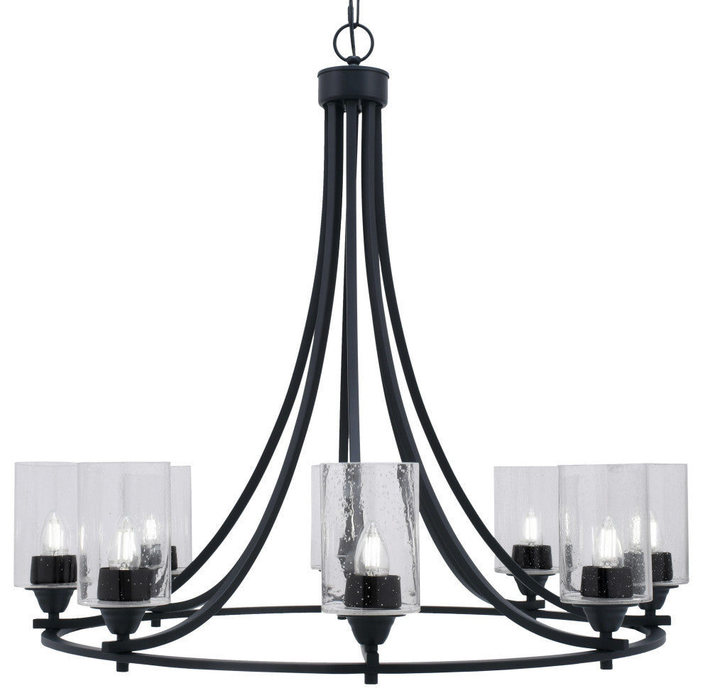 Paramount Uplight 8-Light Chandelier, Matte Black, 4" Clear Bubble Glass