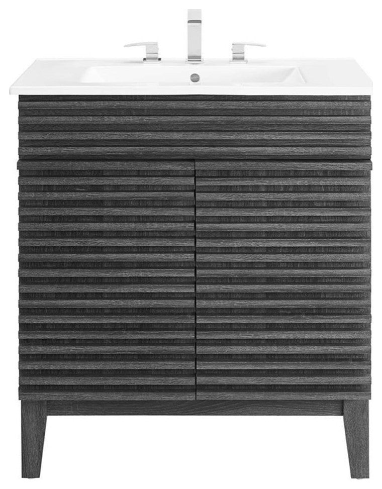 Modway Render 30" Particleboard Bathroom Vanity Cabinet in Charcoal/White