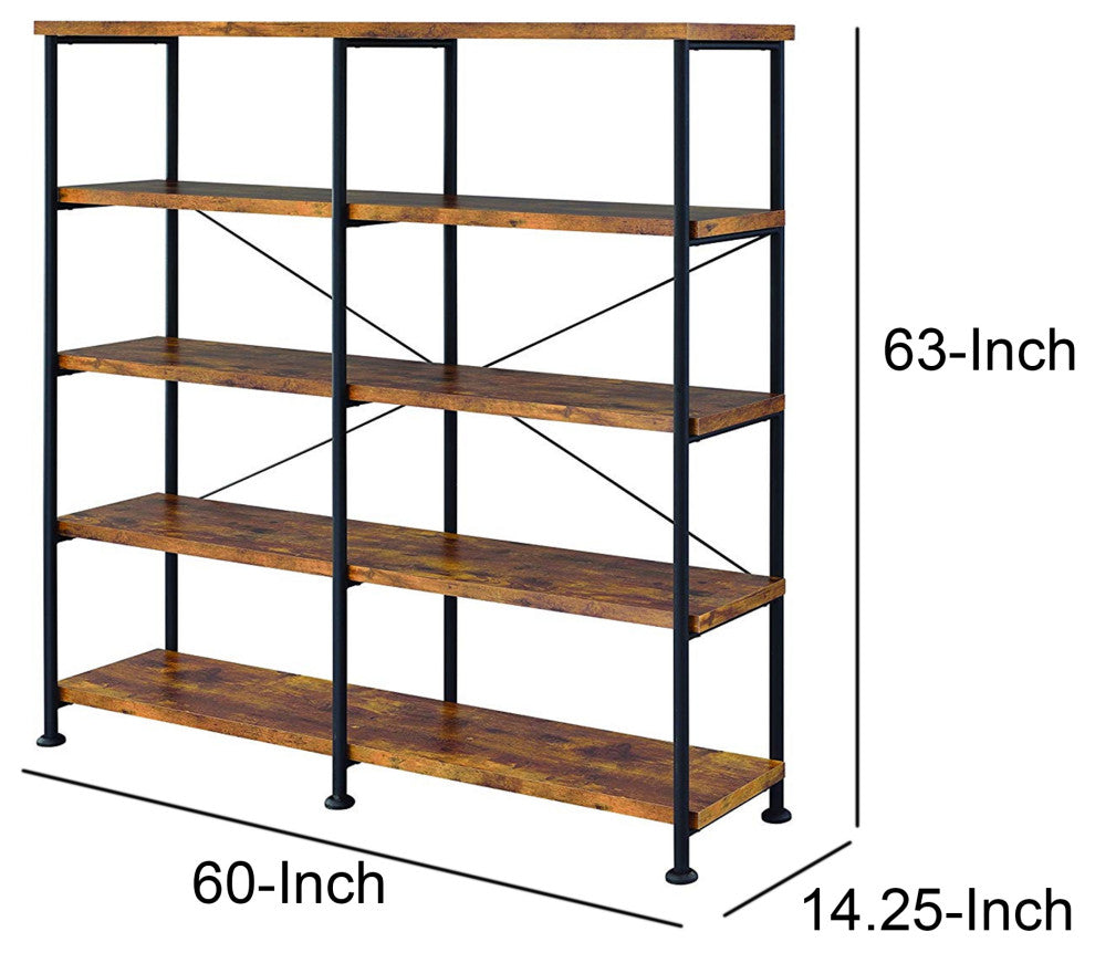 63" Industrial 4 Tier Bookshelf Particleboard Metal Frame, Brown