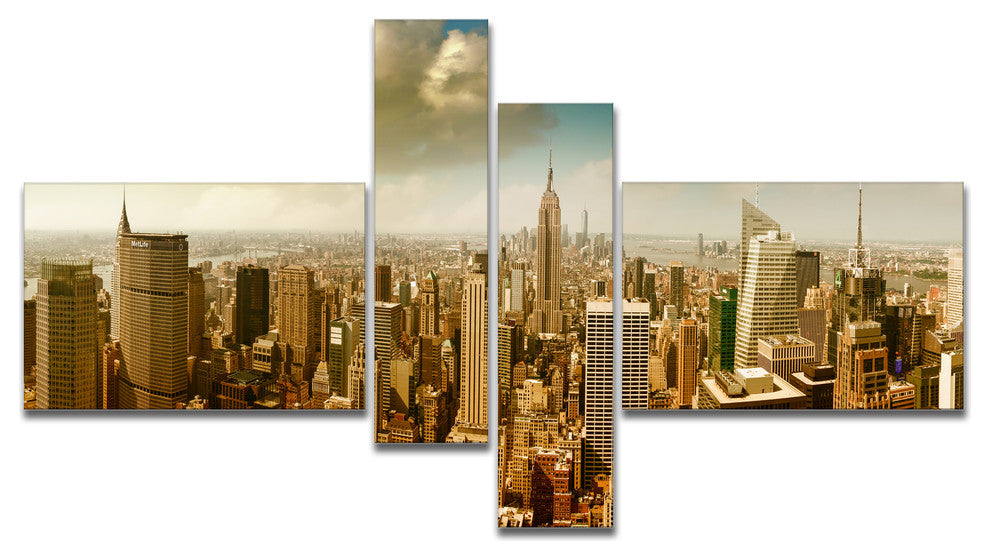 Midtown and Downtown Manhattan, Modern Cityscape Canvas Print, 60"x32", 4 panels