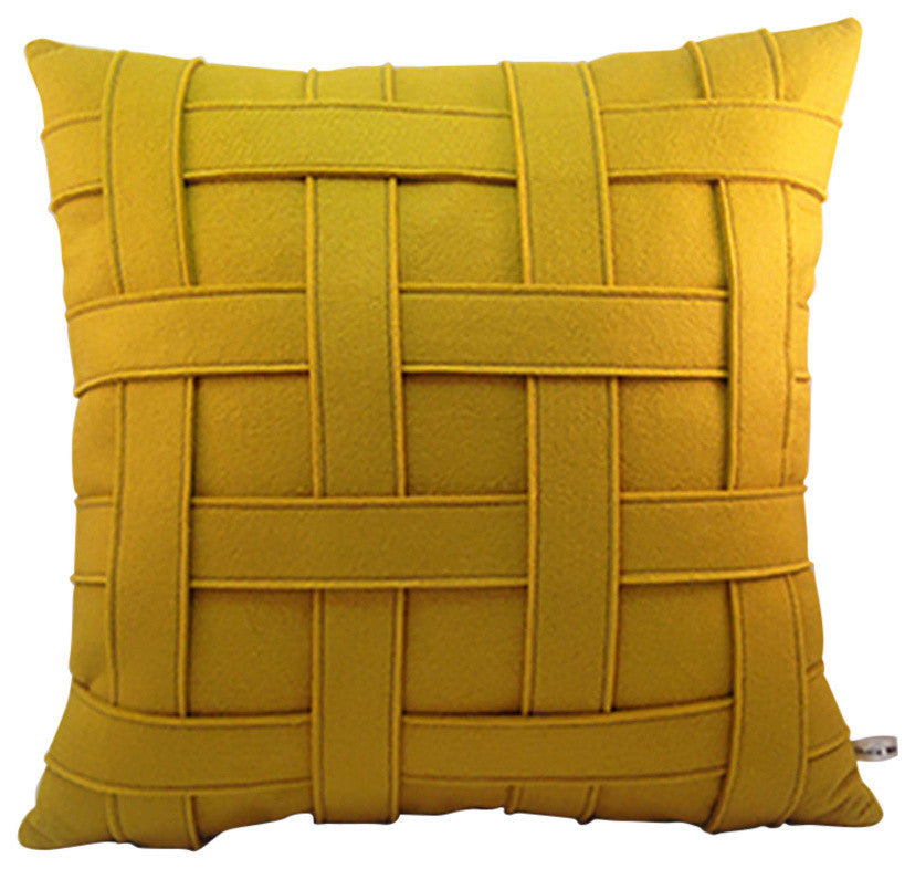 Wool Felt Woven Throw Pillow, Mustard Yellow