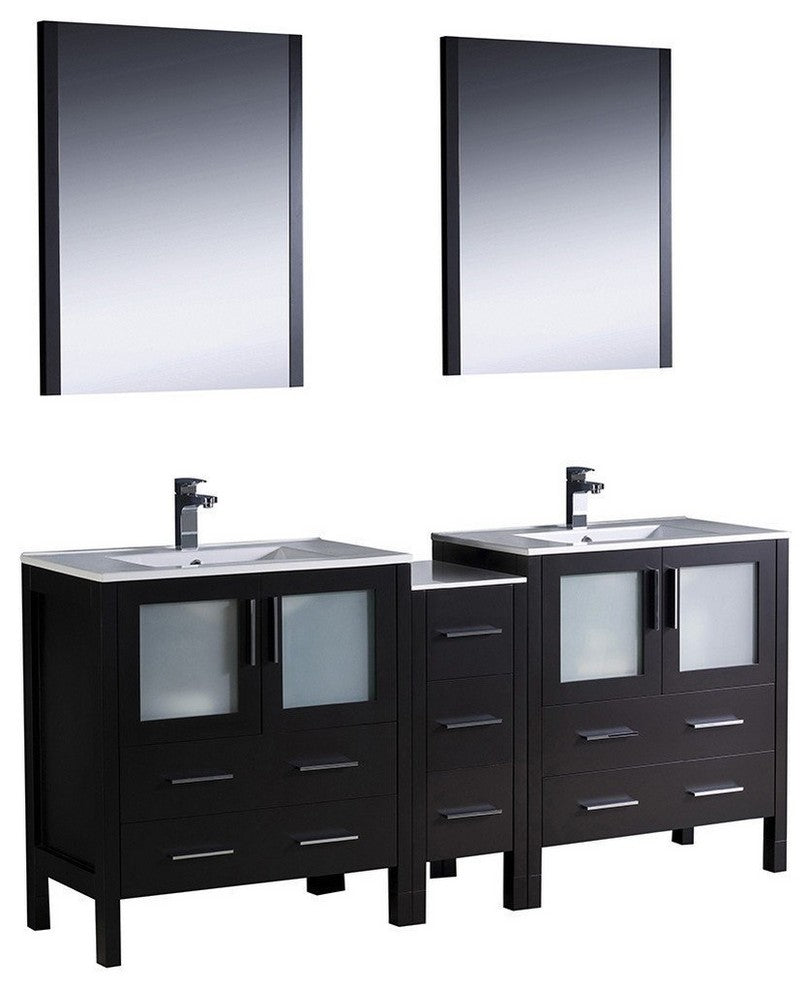 Torino 72" Espresso Modern Double Sink Bathroom Vanity, Faucet FFT1030CH