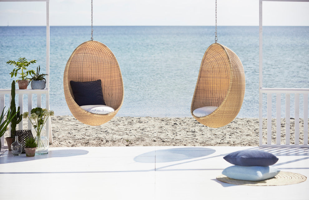 Nanna Ditzel Exterior Hanging Egg Chair, Natural With Tempotest White Canvas
