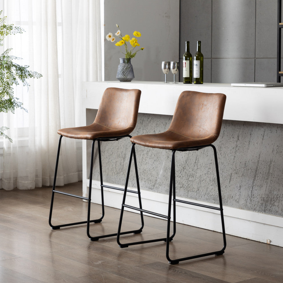 Home Beyond Synthetic Leather Dining Chairs Armless, Set of 2, Brown
