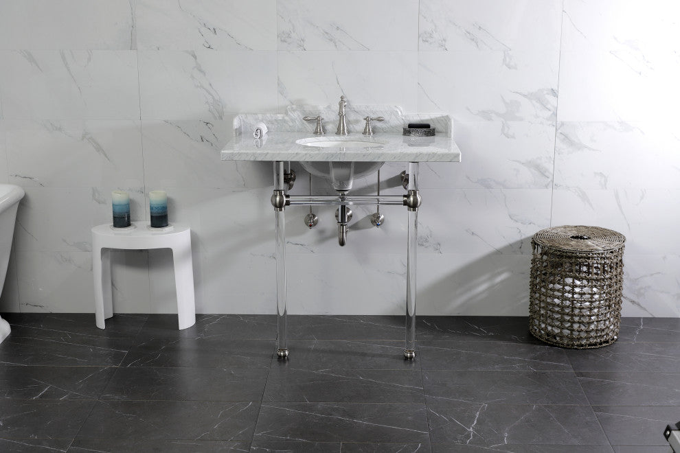 Kingston Brass LMS36MA8 36" Carrara Marble Console Sink, Acrylic Legs