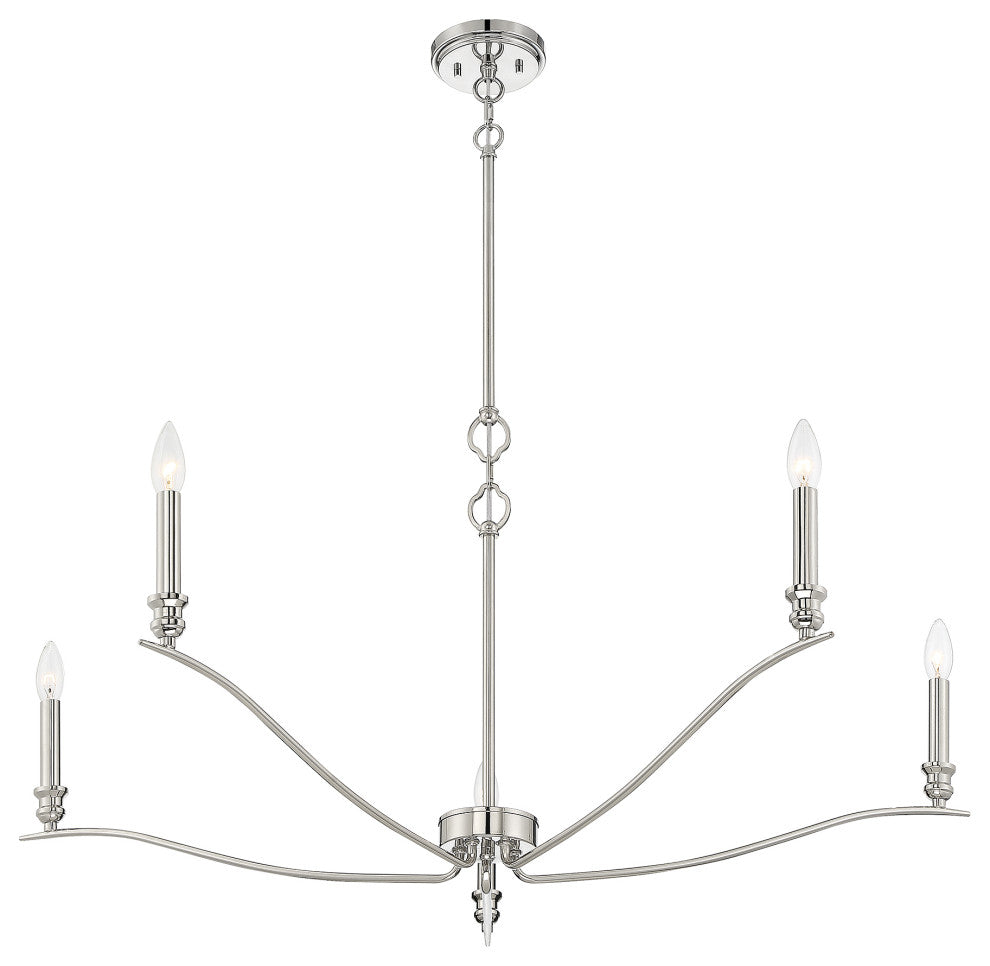 5-Light Chandelier, Matte Black, Polished Nickel