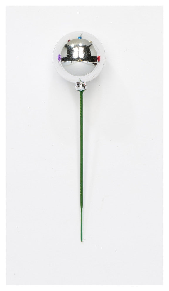 40mm Christmas Plastic Ball Pick, Silver  Set Of 24