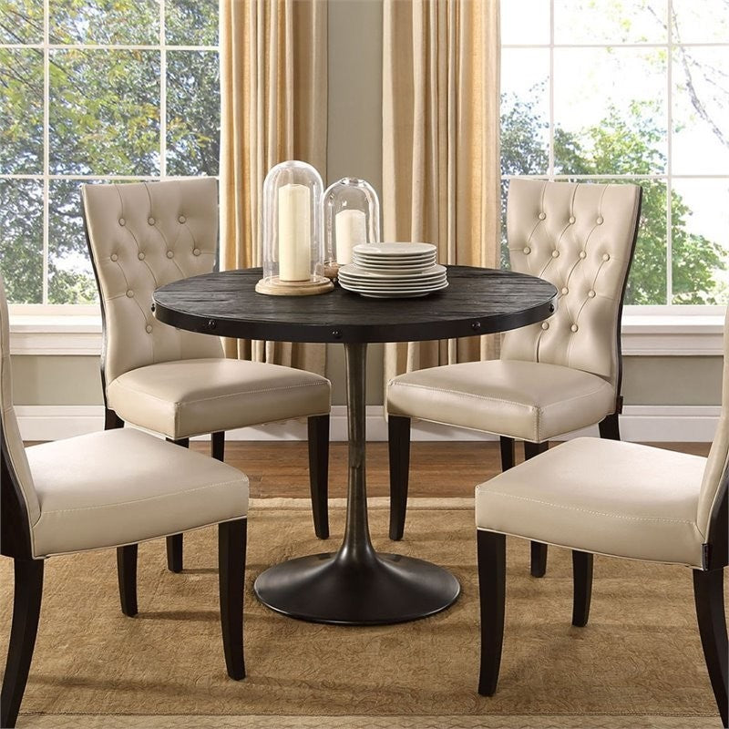 Modern Black Drive Round Wood Top Dining Table