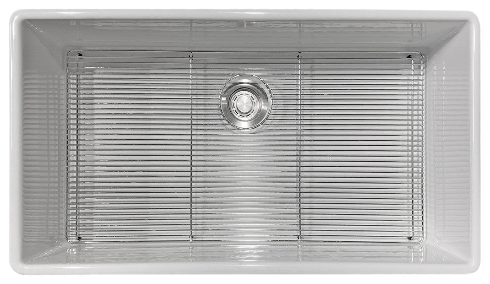 Luxury 36-Inch SOLID Fireclay Farmhouse Sink in White with Accs, Flat Front