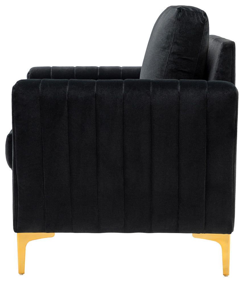 Velvet Comfor Club Chair With Arms&Metal Legs, Black