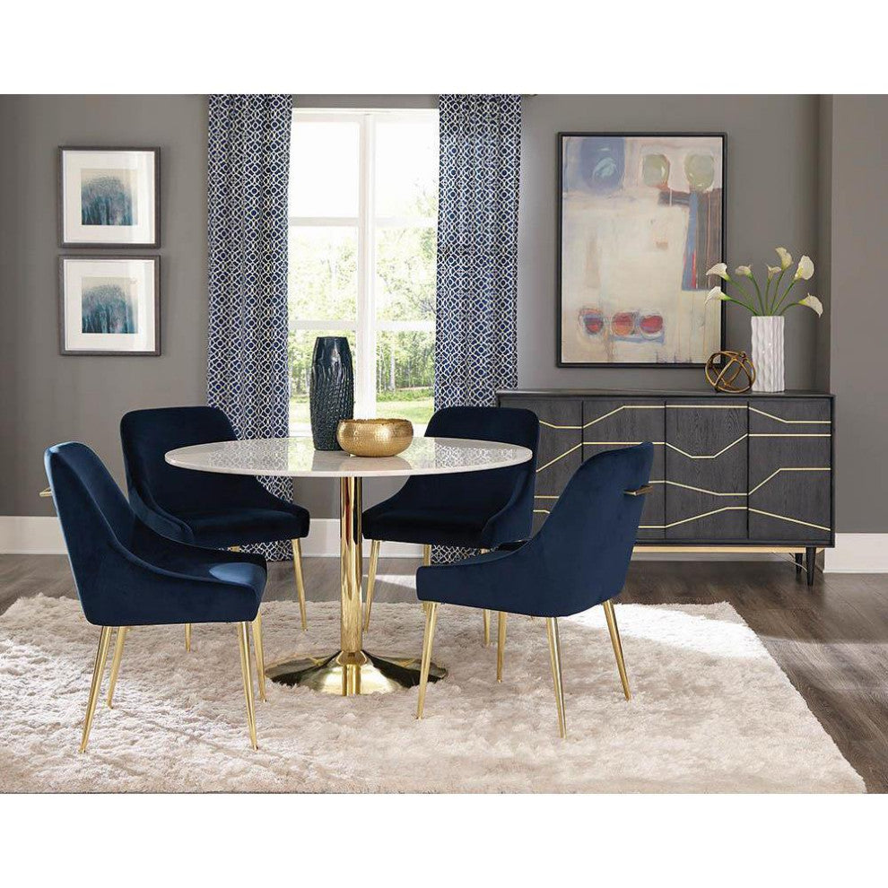 Kella Round Marble Top Dining Table White and Gold