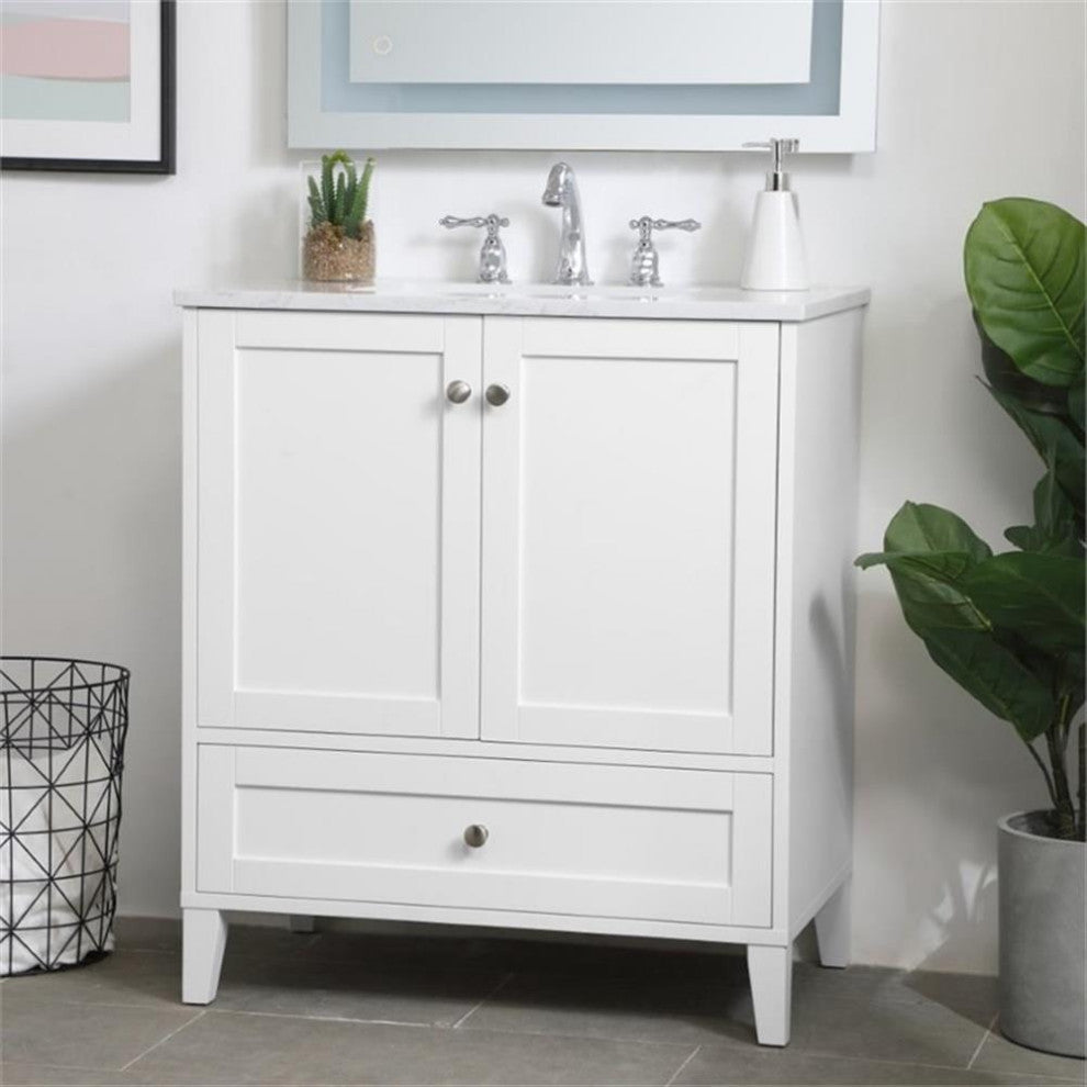 Elegant Decor Sommerville 30" Single Quartz Top Bathroom Vanity in White