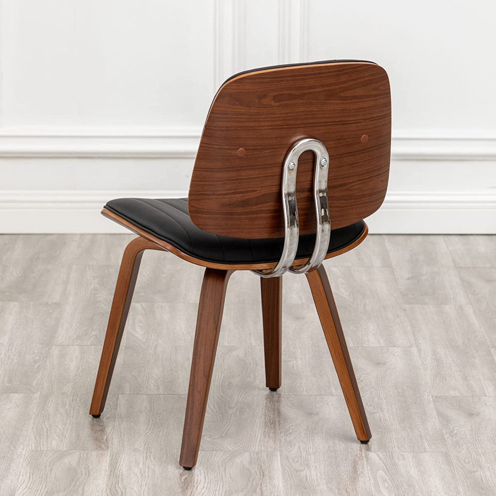 Mid Century Modern Retro Faux Leather Dining Chair with Walnut Bentwood Set of 2