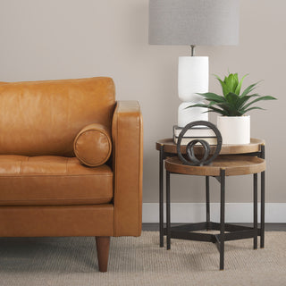 Marquisa Medium Brown Solid Wood w/ Black Metal Base Round Nesting Side Tables