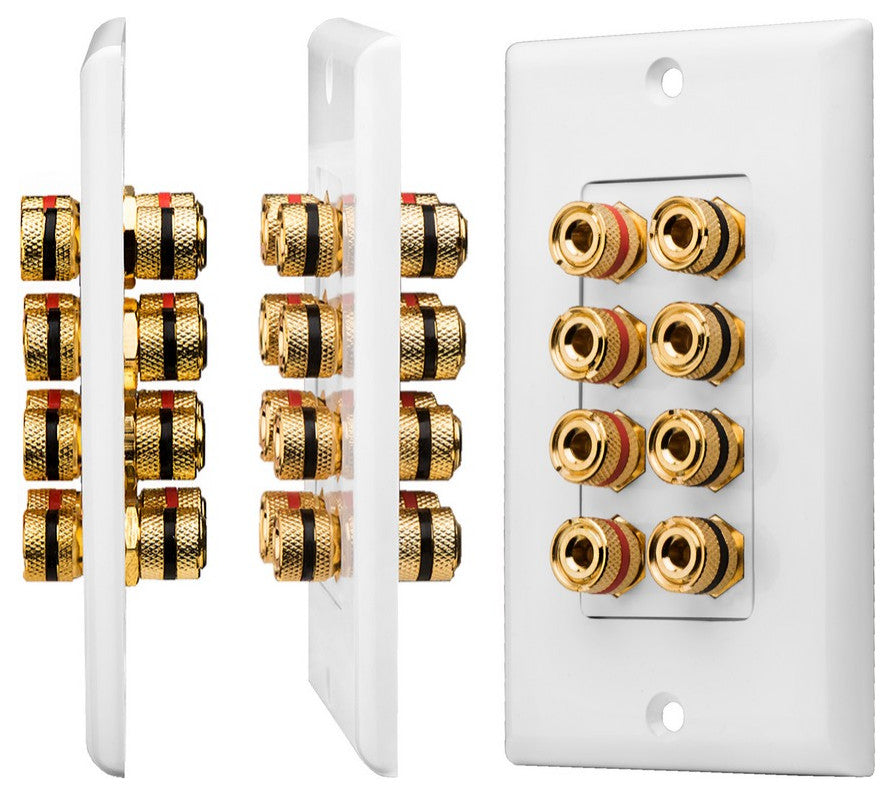 8 Terminal Decora Speaker Binding Post Wall Plate