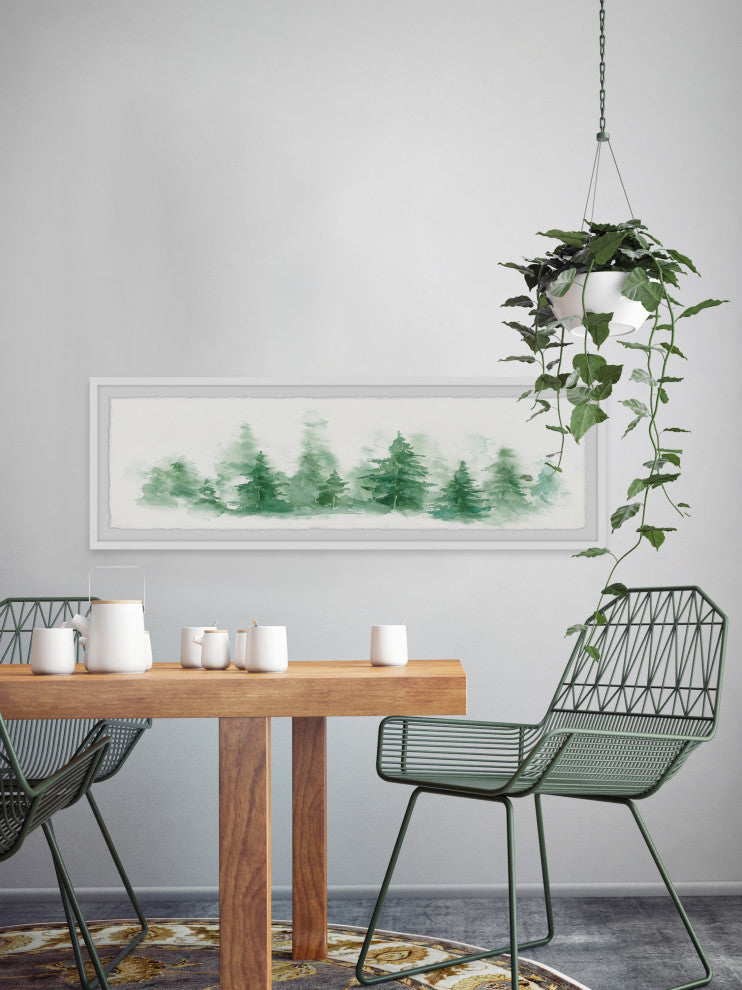 "Hazy Pine Forest" Framed Painting Print, 30x10