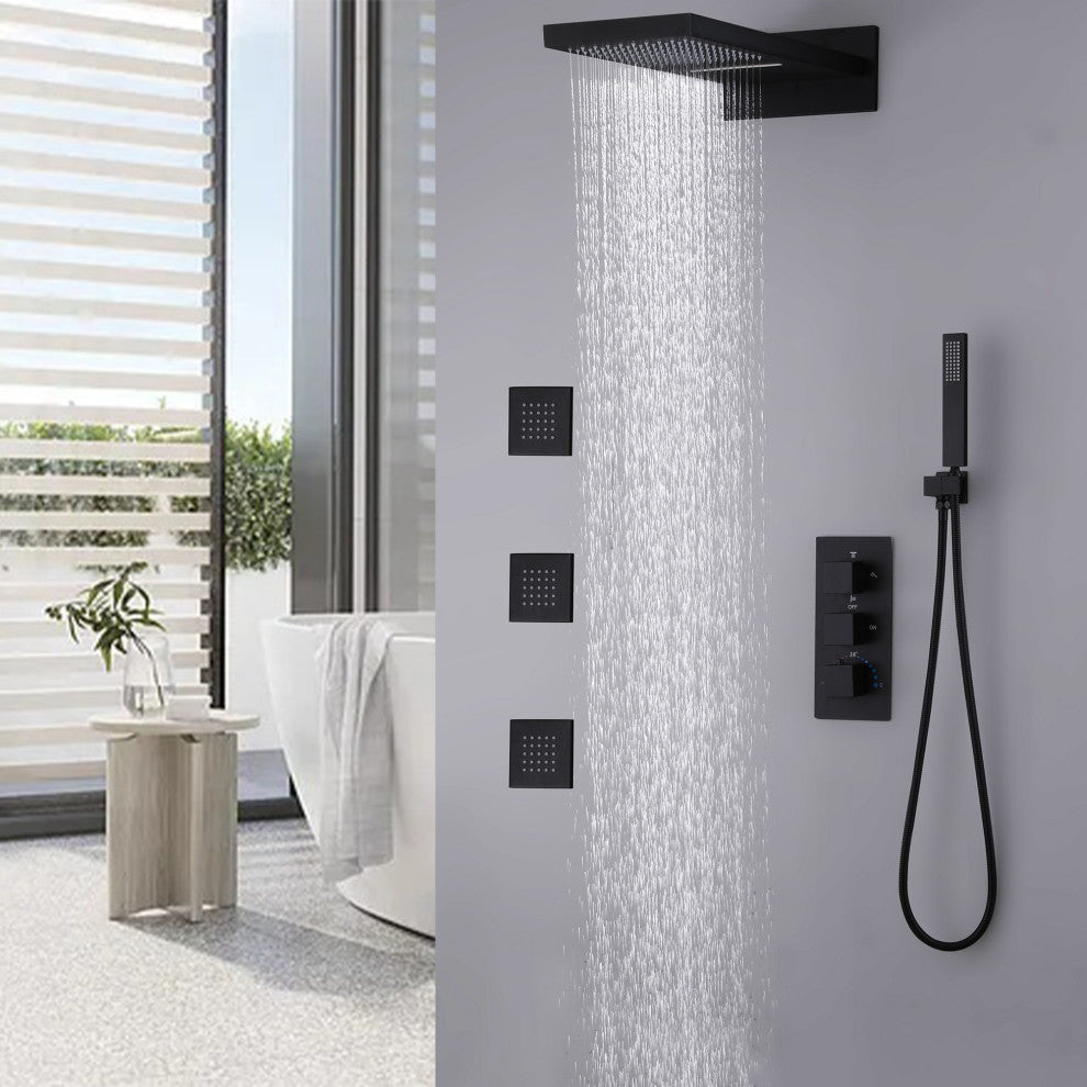 Replacement Complete Shower System Luxury Complete Shower System With Rough-In Valve, Matte Black