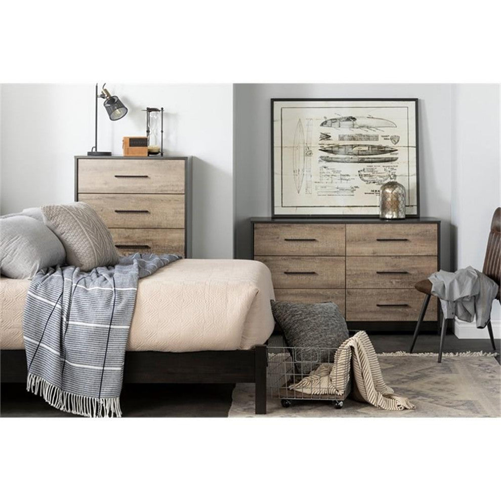 South Shore Londen 6 Drawer Dresser in Weathered Oak and Ebony