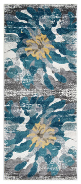 MACHINE MADE HEATSET POLYPROPYLENE AREA RUGS  - Silver Blue, Abstract Design, [Runner] 3'2''x10'