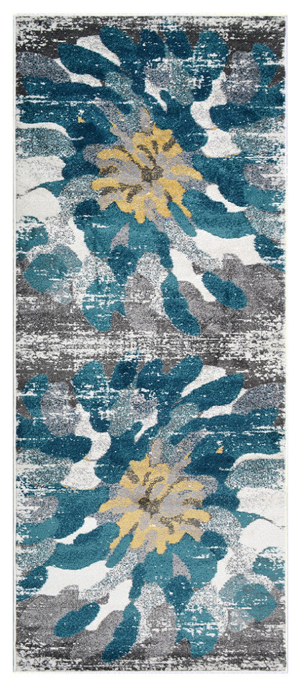 MACHINE MADE HEATSET POLYPROPYLENE AREA RUGS  - Silver Blue, Abstract Design, [Runner] 3'2''x10'