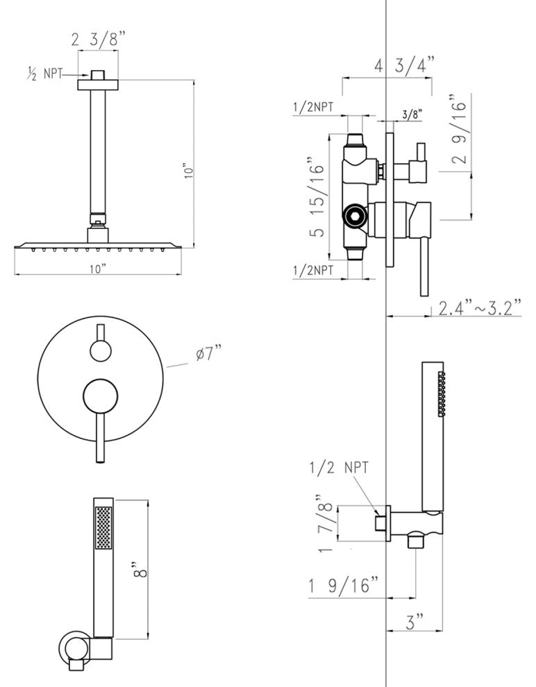 10"Ceiling Mounted Shower System, Matte Black