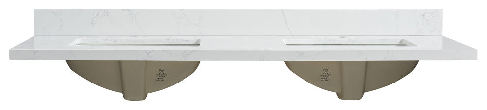 Malaga Composite Stone Vanity Top With Ceramic Sink, Grain White, 61"