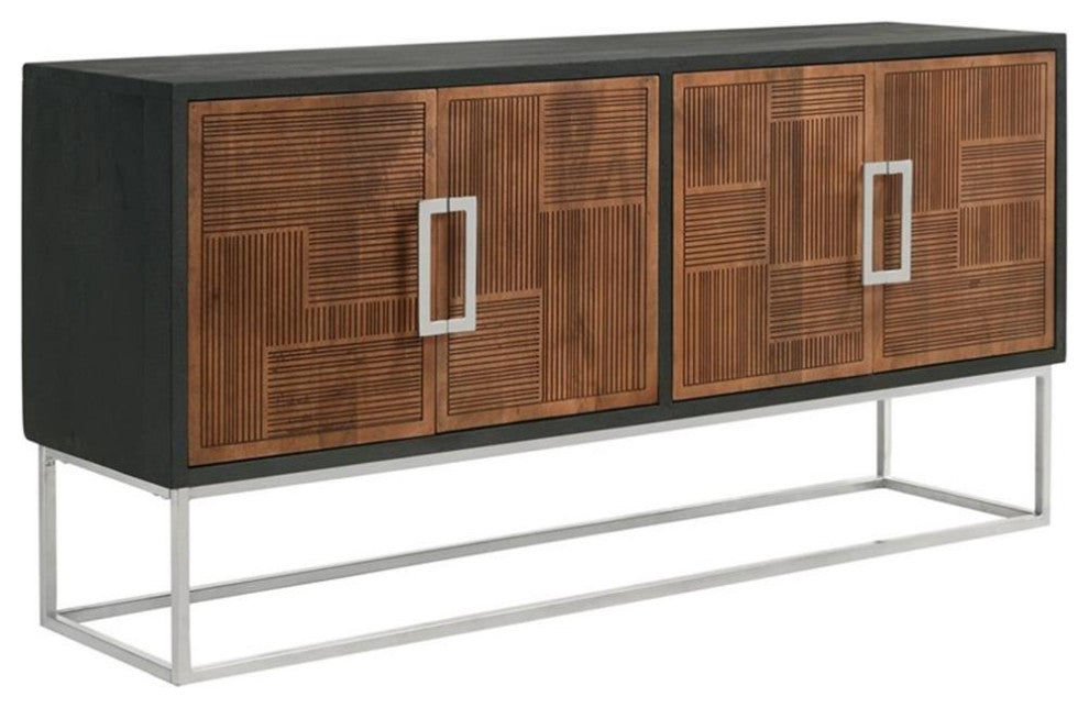 Pemberly Row 4-door Contemporary Wood Accent Cabinet in Walnut and Black