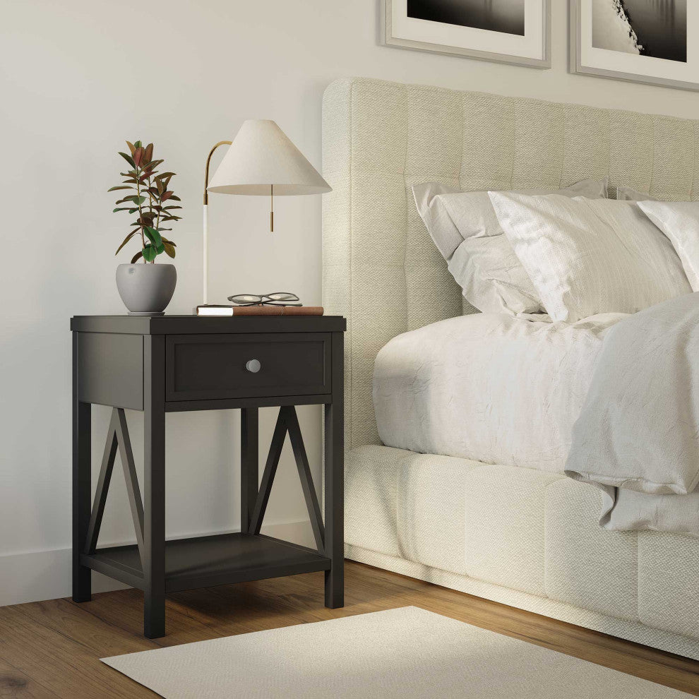 Wilcox Solid Acacia Wood Square Accent Table by East at Main, Black